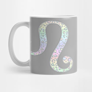 Leo Zodiac Horoscope Symbol in Pastel Rainbow Leopard Print Mug